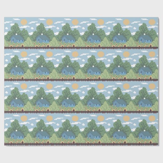 Pixel Countryside House Landscape Pattern Geschenkpapier (Flach)