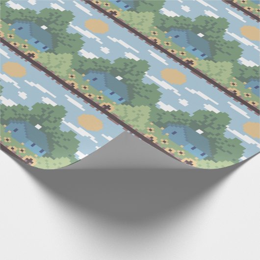 Pixel Countryside House Landscape Pattern Geschenkpapier (Ecke)