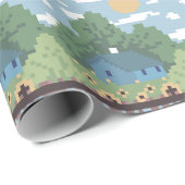 Pixel Countryside House Landscape Pattern Geschenkpapier (Rolleneckpunkt)
