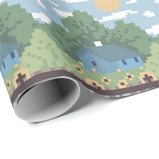 Pixel Countryside House Landscape Pattern Geschenkpapier (Rolleneckpunkt)