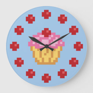 Pixel Cupcake Große Wanduhr