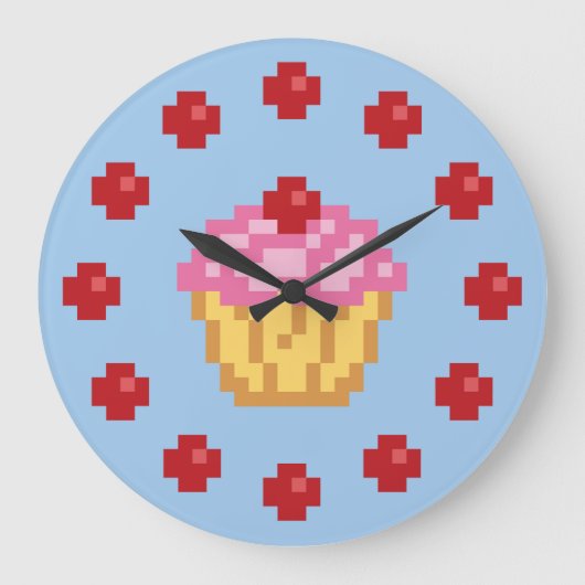 Pixel Cupcake Große Wanduhr (Vorderseite)