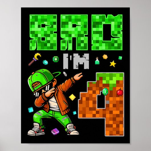Pixel Dab Gamer Style Birthday Gift For Boys 4  Poster (Vorne)