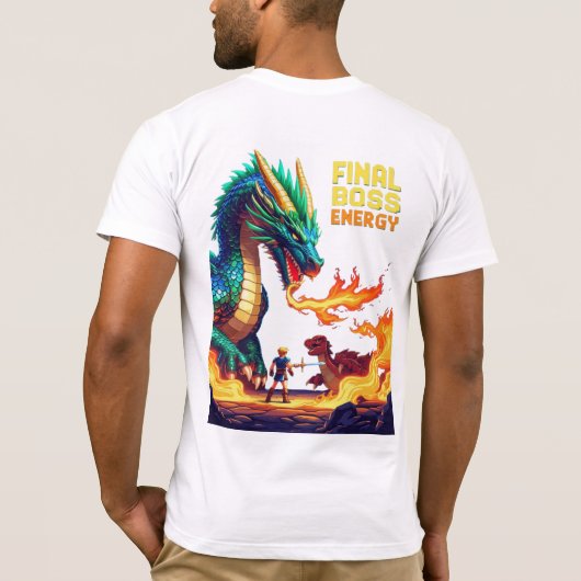 Pixel-Drachenboss atmet Feuer beim winzigen Helden T-Shirt (Rückseite)