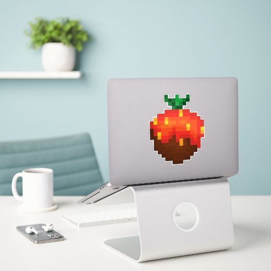 Pixel-Erdbeere überzogene Schokolade  Aufkleber (Laptop auf Schreibtisch)