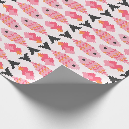 Pixel-Fisch- und Herz-Muster Geschenkpapier (Ecke)