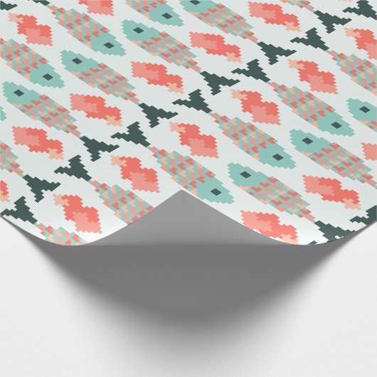 Pixel-Fisch- und Herz-Muster Geschenkpapier (Ecke)