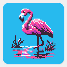 Pixel Flamingo - Lebhafter Retro Art Tropical Bird Quadratischer Aufkleber