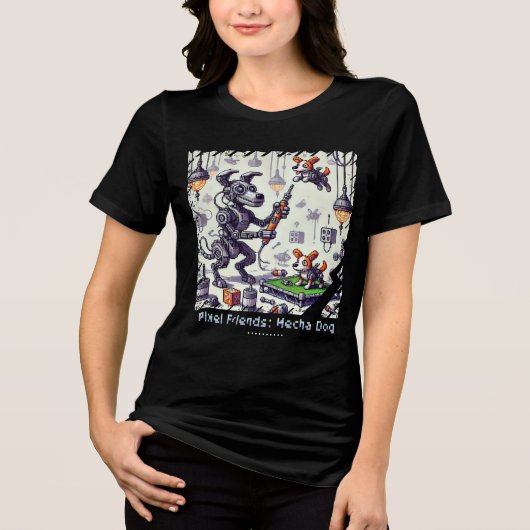 Pixel Friends: Mecha Dog (Robot Dog) (Frauenhemd) Tri-Blend Shirt (Vorderseite)