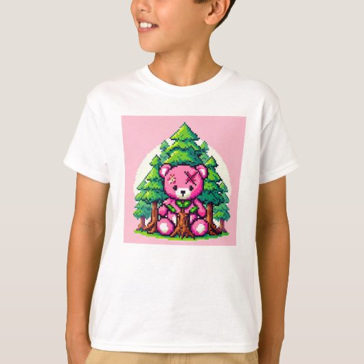 Pixel Friends: Waldschutz (rosa Bär) #09 T-Shirt (Vorderseite)