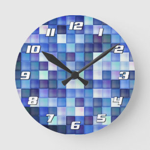 Pixel für Videospiele Blau Quadrat Muster mit Zahl Runde Wanduhr