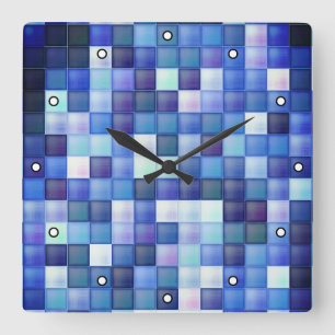 Pixel für Videospiele blaues Quadrat-Muster mit Pu Quadratische Wanduhr