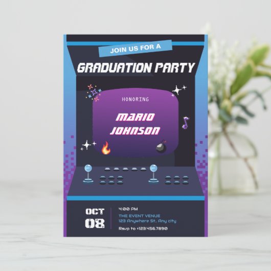 Pixel-Game-Abschluss Einladung (Stehend Vorderseite)