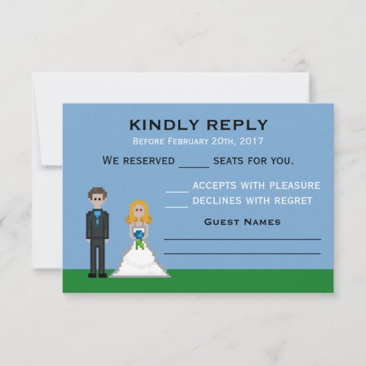 Pixel Gamer Blonde Bride & Groom Wedding RSVP Karte (Vorderseite)