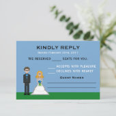 Pixel Gamer Blonde Bride & Groom Wedding RSVP Karte (Stehend Vorderseite)