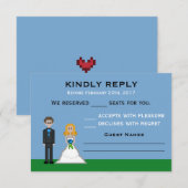 Pixel Gamer Blonde Bride & Groom Wedding RSVP Karte (Vorne/Hinten)