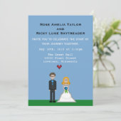 Pixel Gamer Blonde Bride & Groom Wedite Einladung (Stehend Vorderseite)