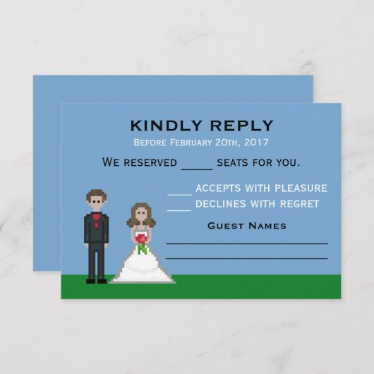Pixel Gamer Bride & Groom Wedding RSVP Cards (Vorne/Hinten)