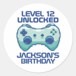 Pixel Gamer Level Unlocks Gaming Boy Geburtstag Runder Aufkleber