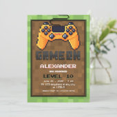 Pixel Gamer Level Up Birthday Einladung (Stehend Vorderseite)