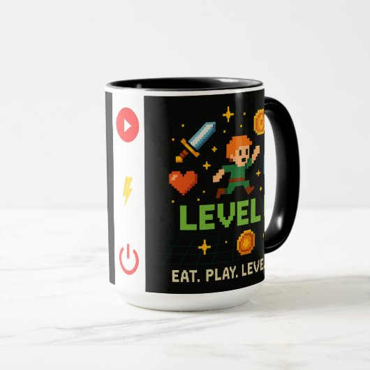 Pixel Gamer Mug – Level Up Retro Gaming Style Tasse (VorderseiteRechts)