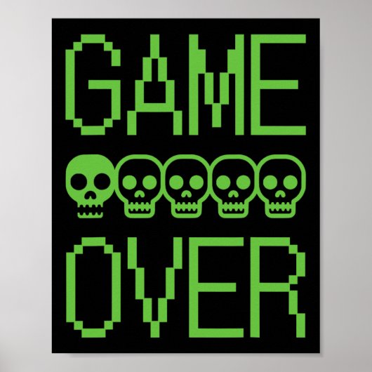 Pixel Gamer Skull Game Over Retro Video Game Arcad Poster (Vorne)