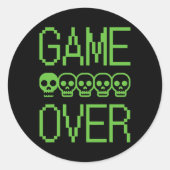 Pixel Gamer Skull Game Over Retro Video Game Arcad Runder Aufkleber (Vorderseite)