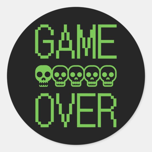 Pixel Gamer Skull Game Over Retro Video Game Arcad Runder Aufkleber (Vorderseite)