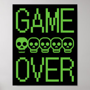 Pixel-Gamer-Totenkopf Game Over Retro-Videospiel A Poster