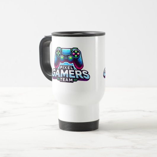 Pixel Gamers Team - Level Up Reisebecher (Vorderseite Links)
