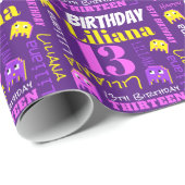 Pixel Gaming Alien 13. Geburtstag individuell lila Geschenkpapier (Rolleneckpunkt)