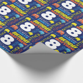 Pixel-Gaming-Alien 8. Geburtstag hellen benutzerde Geschenkpapier
