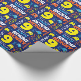 Pixel-Gaming-Alien 9. Geburtstag hellen benutzerde Geschenkpapier
