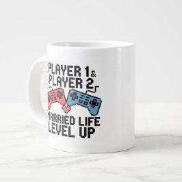 Pixel Gaming Couple Level Up Design Jumbo-Tasse