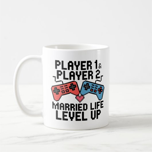 Pixel Gaming Couple Level Up Design Kaffeetasse (Links)