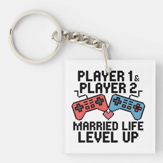 Pixel Gaming Couple Level Up Design Schlüsselanhänger (Vorderseite)