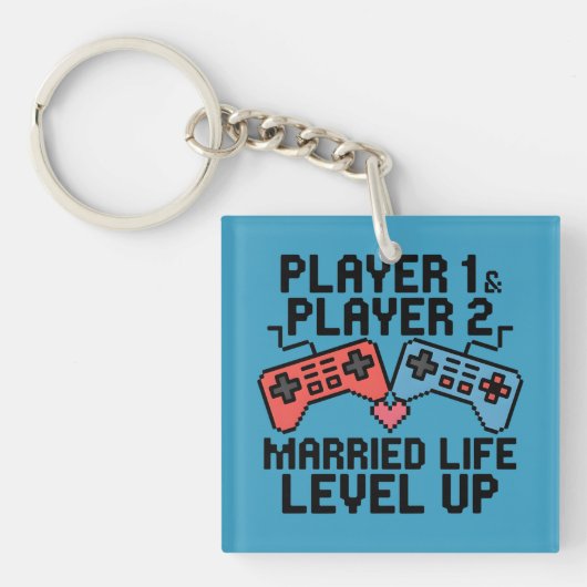 Pixel Gaming Couple Level Up Design Schlüsselanhänger (Vorderseite)