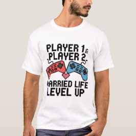 Pixel Gaming Couple Level Up Design T-Shirt