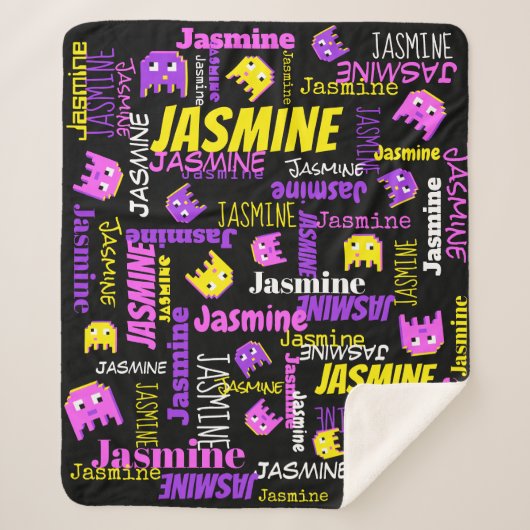 Pixel Gaming rosa gelbe schwarze Mädchenname Sherpadecke (Vorderseite)
