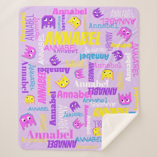 Pixel Gaming rosa lila-gelbe Mädchenname Sherpadecke (Vorderseite)