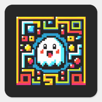 Pixel-Ghost-Maze - Retro-Arcade-Inspiriert Gaming Quadratischer Aufkleber