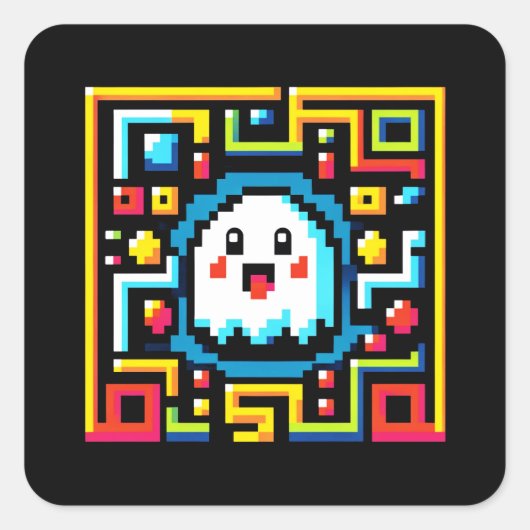 Pixel-Ghost-Maze - Retro-Arcade-Inspiriert Gaming Quadratischer Aufkleber (Vorderseite)