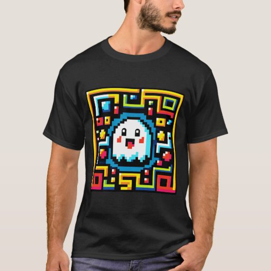 Pixel-Ghost-Maze - Retro-Arcade-Inspiriert Gaming T-Shirt (Vorderseite)