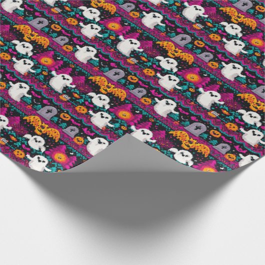 Pixel Ghosts Halloween Sweater Pattern Geschenkpapier (Ecke)