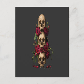 Pixel-Gothic-Totenschädel Rote Rosen Dunkle Fantas Postkarte