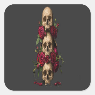 Pixel-Gotische Schädel Rote Rosen Dunkle Fantasy-I Quadratischer Aufkleber