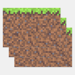 Pixel-Gras-Gamer-Geburtstag  Geschenkpapier Set