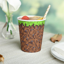 Pixel-Gras-Gamer-Geburtstag  Pappbecher