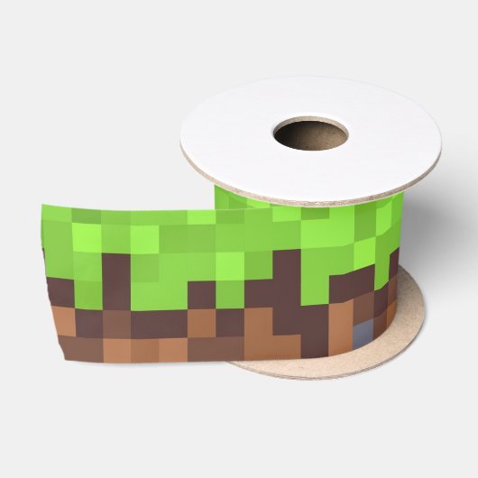 Pixel-Gras-Gamer-Geburtstag  Satinband (Spule)