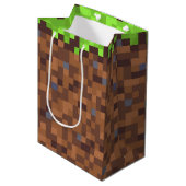 Pixel grass gamer birthday  mittlere geschenktüte (Vorderseite Schrägansicht)